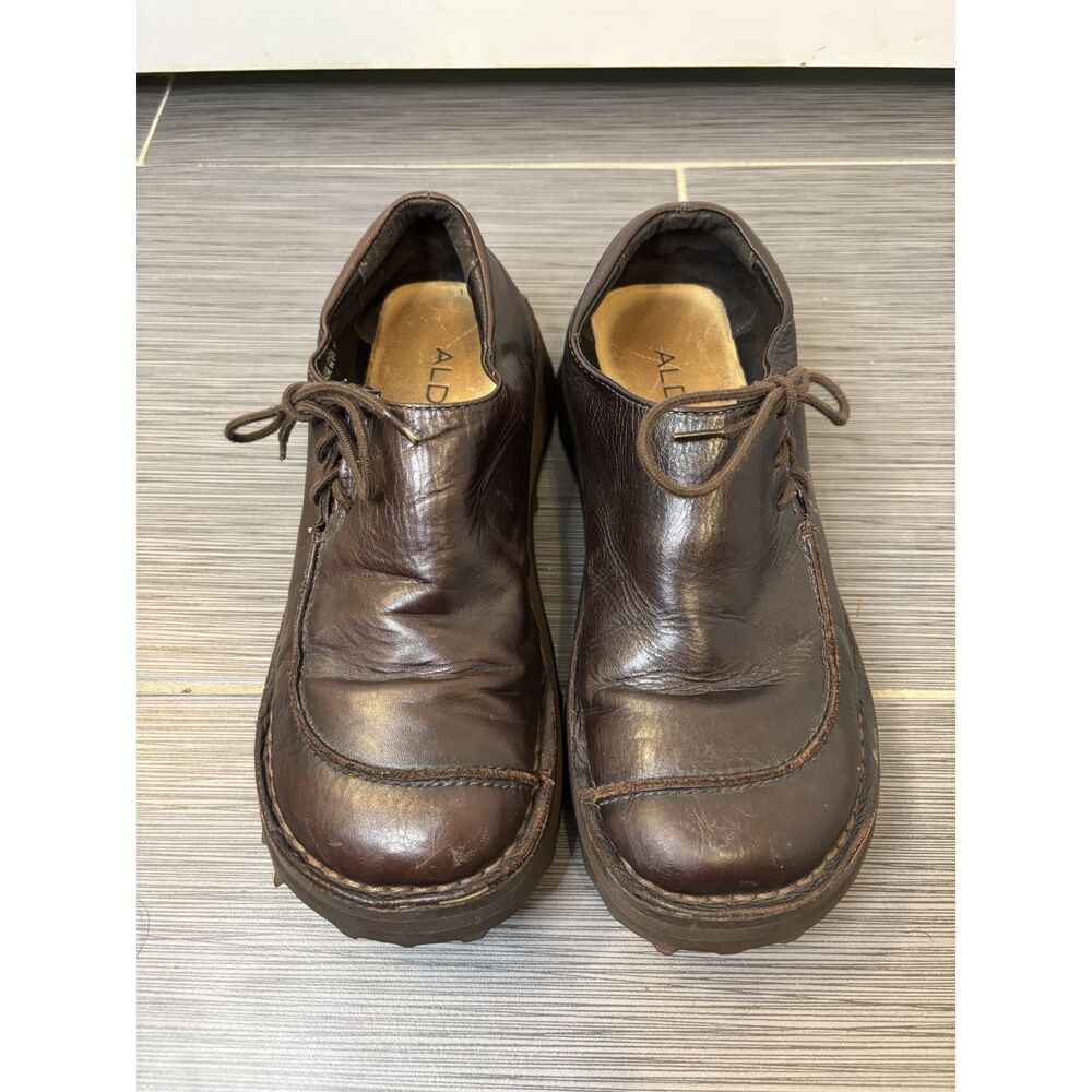 Vintage Aldo Brown Leather Bump Oxford Lace Up Clogs Size EU 38
